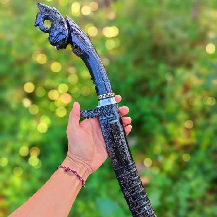 golok pamor damaskus fulltanduk ukir gatotkaca