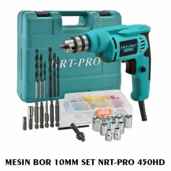 Mesin Bor Tangan Listrik 10mm set mata bor komplit NRT PRO 450 HD SET
