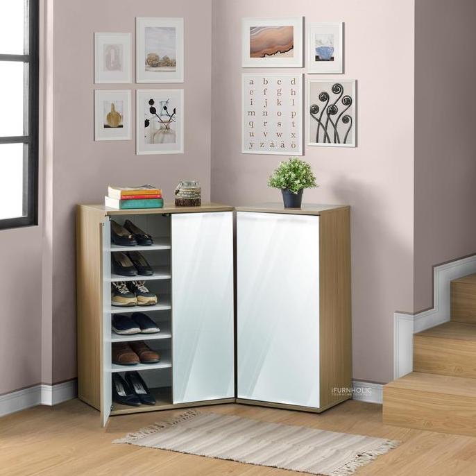 iFURNHOLIC Sassy Shoe Cabinet 400 - Rak / Lemari Sepatu Kayu Tertutup - Furniture Kaca Pintu
