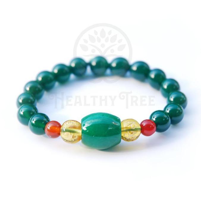 Gelang Batu Natural Kristal Imperial Jade (Green Jade Mix Red Agate and Mantra) 8mm