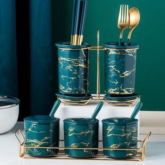 Tempat Sendok Keramik Mewah Wadah Sendok Keramik Marble Set
