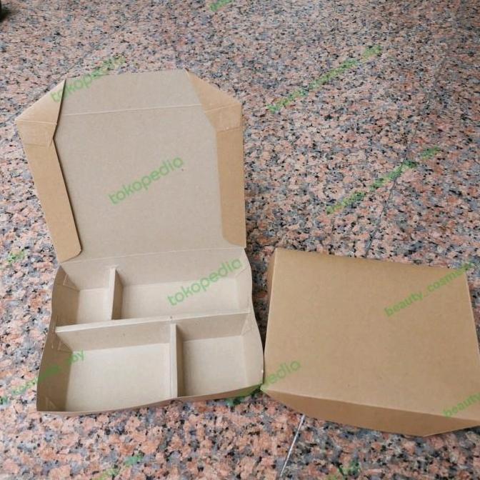 Paper Lunch Box 4 Sekat / Kotak Nasi Kertas Tray Bento (Coklat)