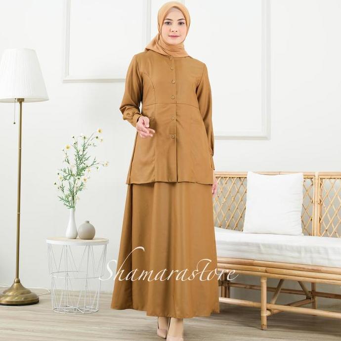 Gamis  Polos Seragam Kerja Pns Pdh Model Setelan Baju Kancing Toyobo  Panjang Muslim Wanita Dewasa C