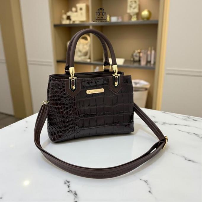 Tas Tangan Wanita Terbaru Croco Glossy Elegan Ptmj dengan Desain Mewah dan Tali Bahu yang Nyaman