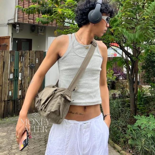 Megan Y2K Bag By Money Alter Tas Selempang Bahan Kanvas Military Bag