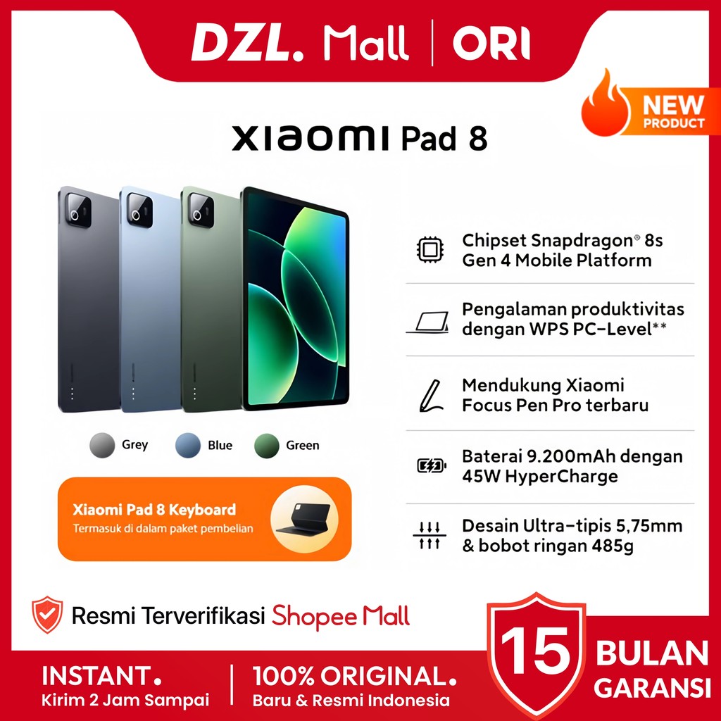 DZL - Tablet XIAOMI Pad 8 8/256 GB Tab Original Resmi Official Store Ori Penerus Xiaomi Pad 7