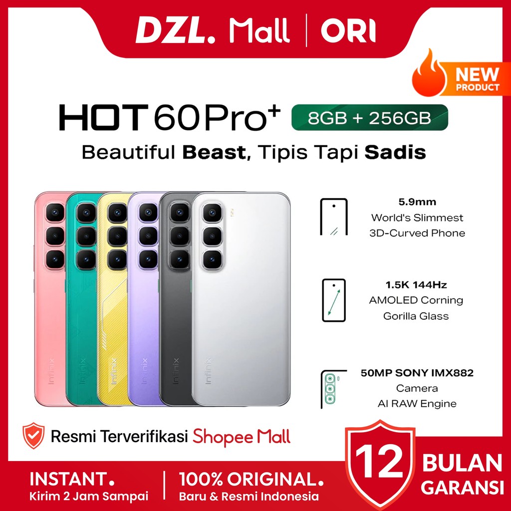DZL - HP INFINIX Hot 60 Pro+ 8/256 GB Original Resmi Official Store Handphone Ori 60 Pro + Plus