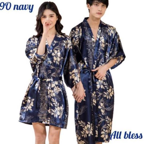 [Astro] Baju Tidur / Kimono Couple Impor Flower Pasangan Jepang Style Kekinian Satin Premium 9O 9P D