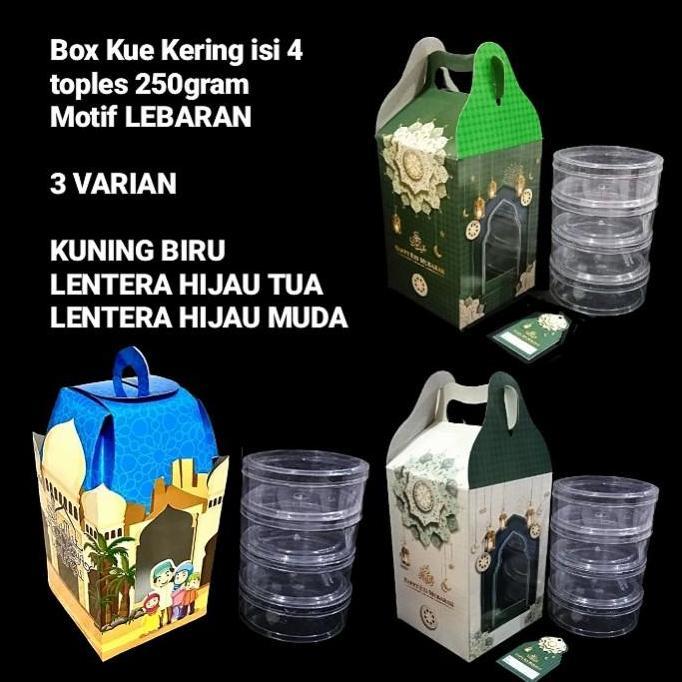 Box kue kering isi 4 toples 250gram motif lebaran murah