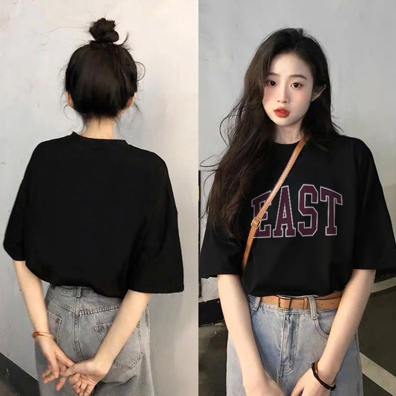OFFICIAL KOREAN STYLE BAJU KAOS OVERSIZE CORAK HURUF PRINTING BAJU ATASAN WANITA PRIA HITAM KAOS OVE