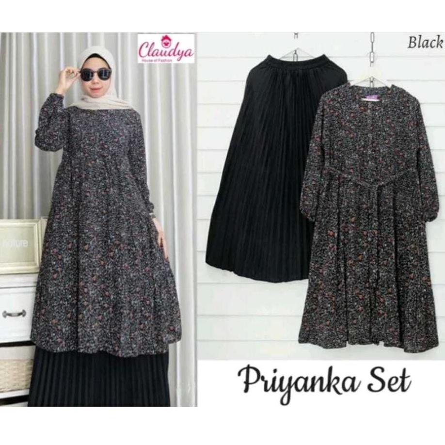 Kualitas Super Oneset Dress Milenial Setrok Polo Shirt Setelan Gamis Wanita Muslimah Long Tunik Luna