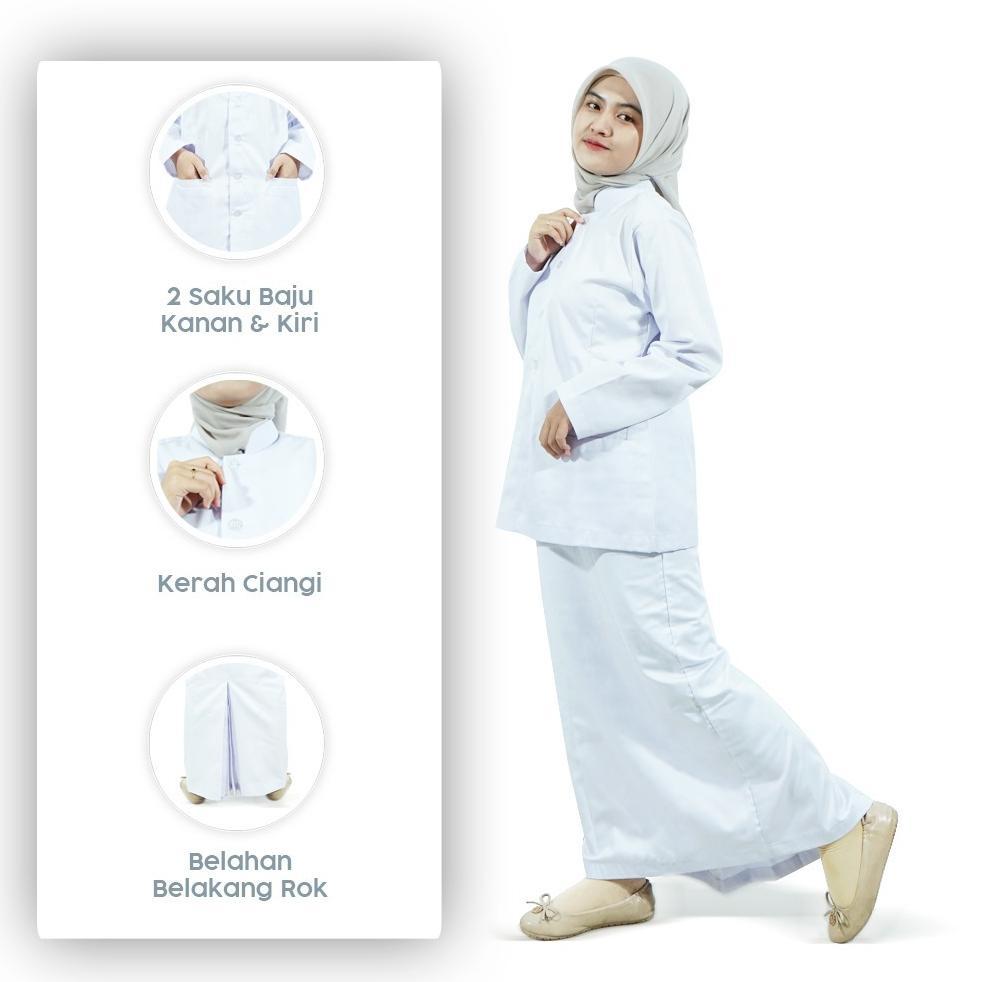 Mulus Lincurt - Baju Perawat Putih Set Rok Klinik Rumah Sakit Wanita Lengan Panjang