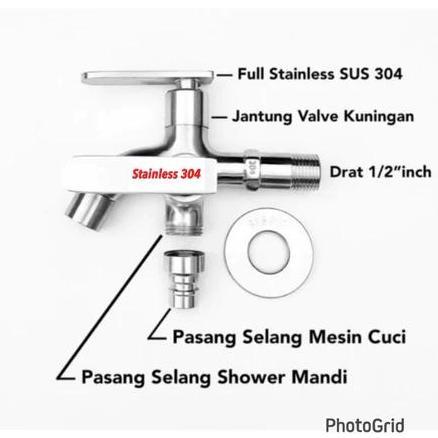 Plumbing- Promo Kran Keran Double Cabang Asli Stanlis Steel Sus 304 Keran Cabang Sus 304 Kran Shower