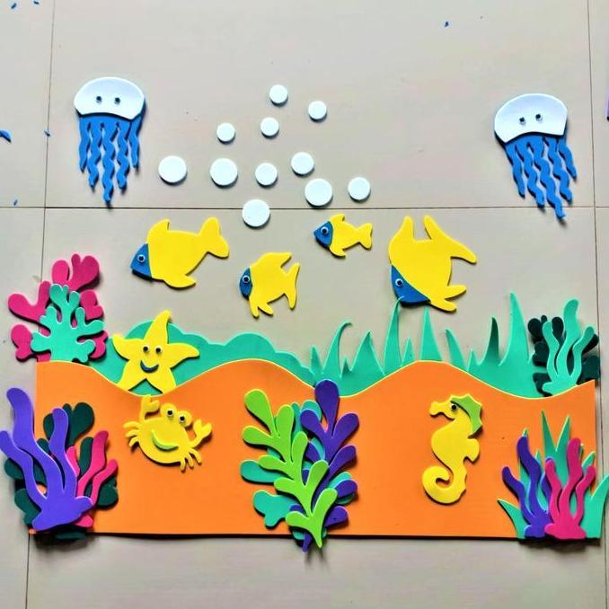 Okushonga- Hiasan Dinding Jendela Pojok Baca Kelas Paud Tk Sd Tema Bawah Laut - 1 Set (50 Cm X 60 Cm