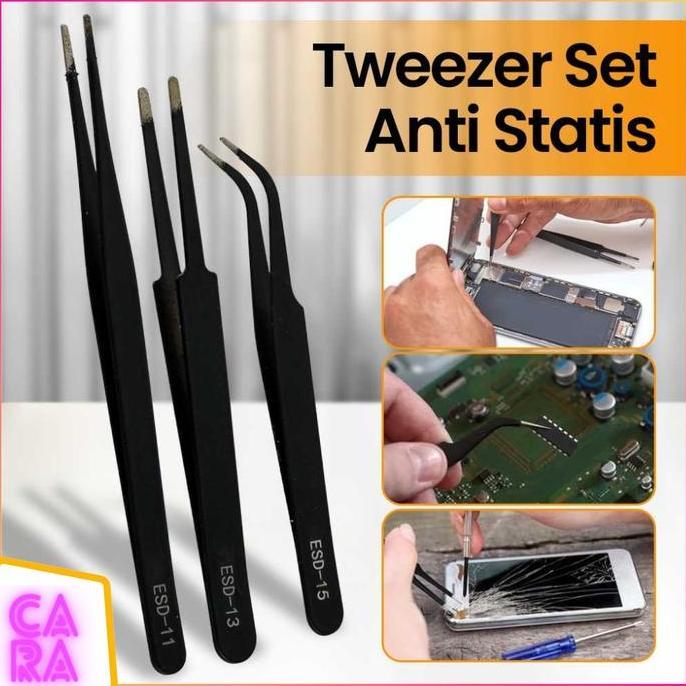 GIRARDY Pinset HP Alat Servis Elektronik Anti Static Set 3pcs JAKEMY