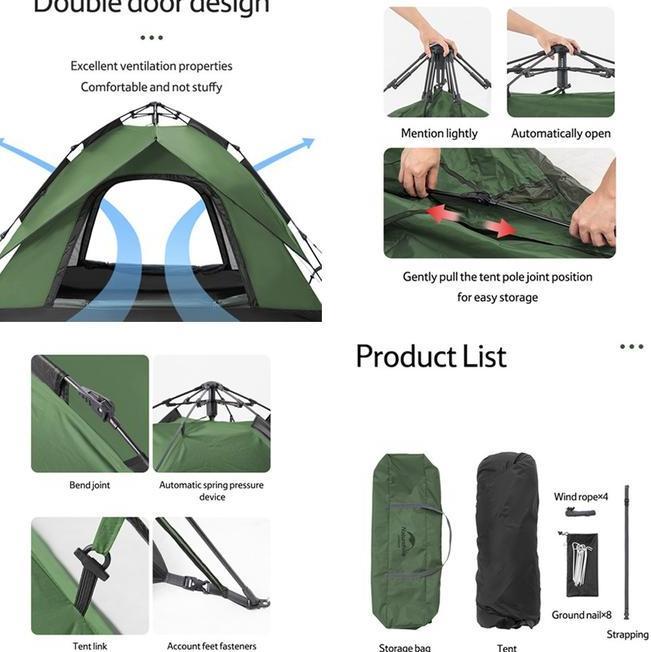Naturehike Nh21Zp008 4P Tenda Camping Otomatis 4 Orang