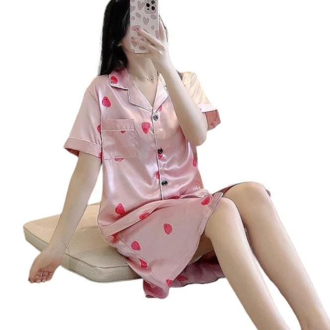 Daster Satin Kancing Cozy Daster Satin Kancing Kerah Motif Unik Dks