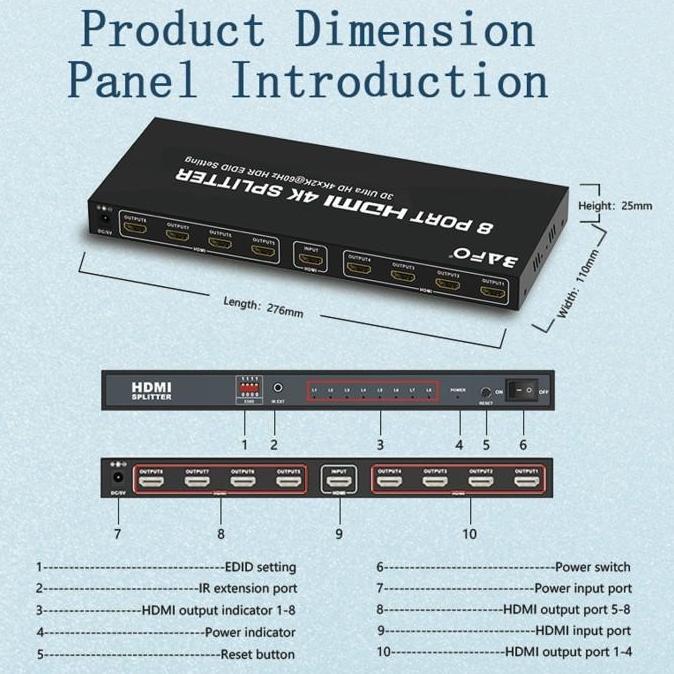 TERMURAH - HDMI Splitter/Splitter HDMI 8 Port 4K Bafo BF-132/BF-136