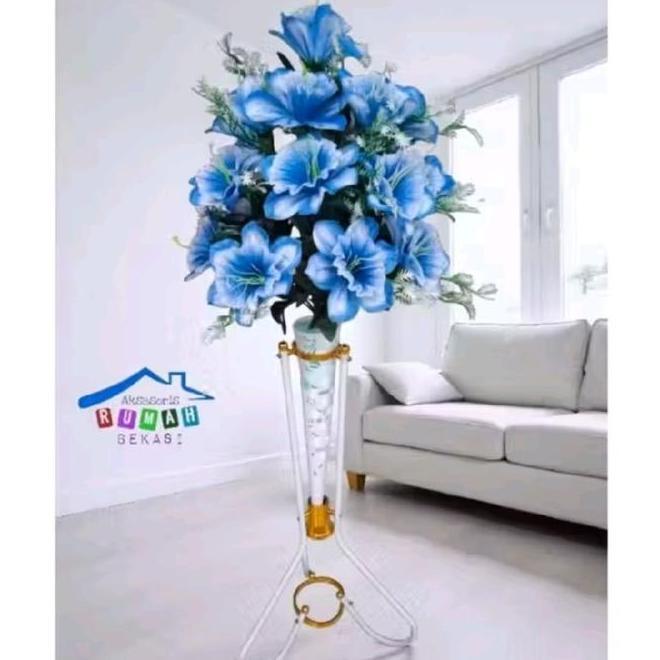 Bunga Plastik Artificial Gla Kembang Sepatu 18 Kuntum Dengan Pot Standing Besi