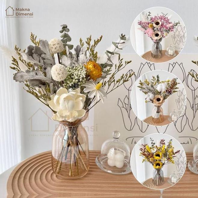 Set Vas Bunga Aesthetic Jumbo Ukuran Besar 50Cm Tinggi Vas 18Cm Diameter 8Cm Bunga Kering Hand Bouqu