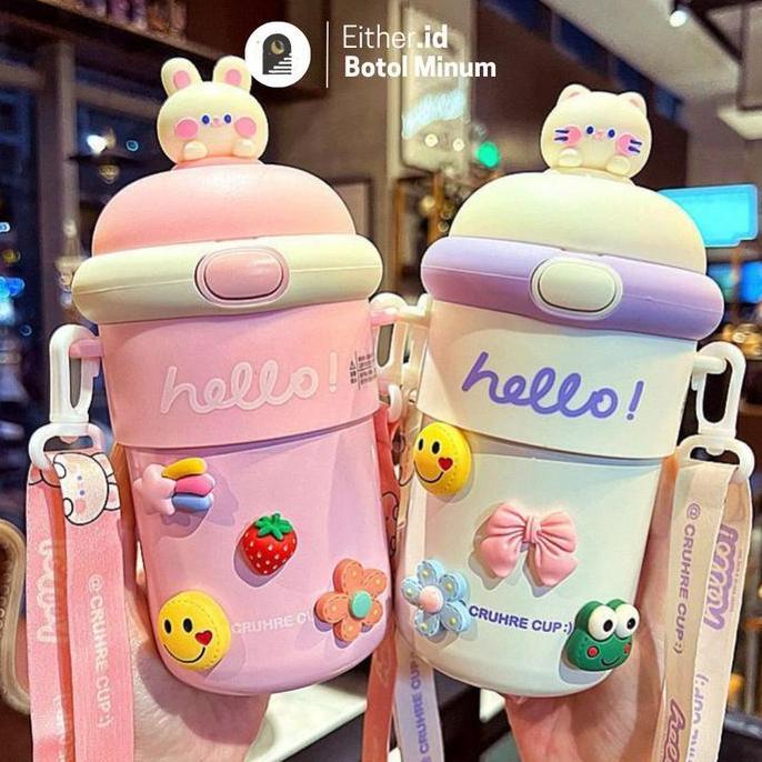 Either.id - Botol Minum Kaca Botol Minum Anak Karakter Lucu Tumbler Vacumm Flask Nice 500ml BPA FREE