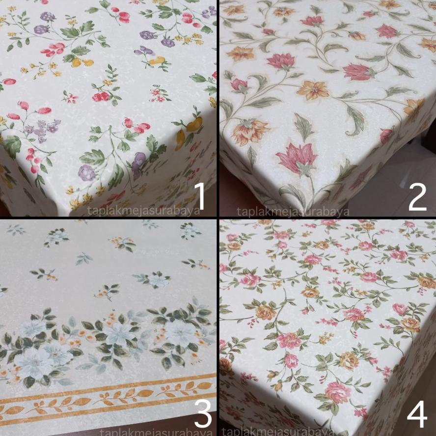 Taplak Meja Makan Plastik Meteran Shabby Chic Custom Ukuran Motif Bunga Buah DISKON