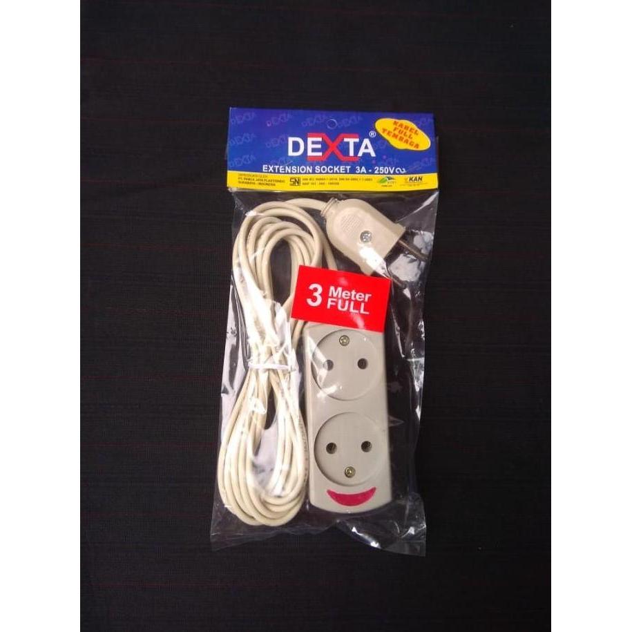DEXTA Stop Kontak Gepeng 2 Lubang Plus Kabel 3M Full