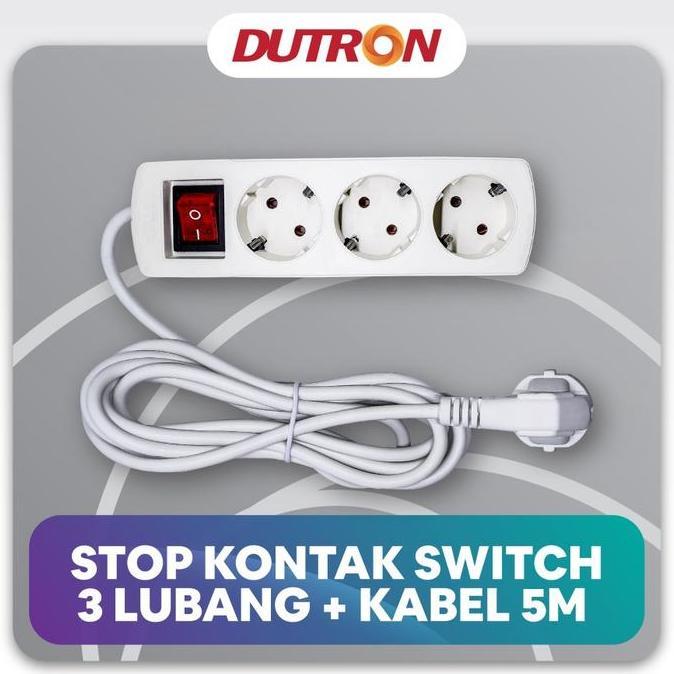 Stop Kontak Arde + Saklar + Kabel 5 Meter DUTRON 3 Lubang - DV-SKK-35