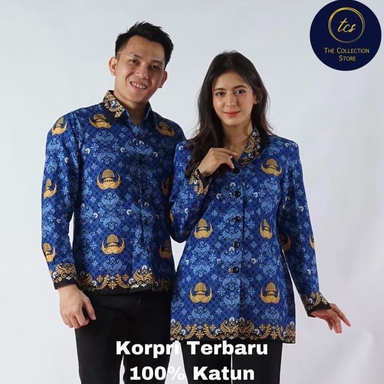 Tahan Lama Seragam Korpri Pria/Wanita Terbaru 2026 Kerah Hitam Batik Korpri Pria Terbaru Kerah Hitam