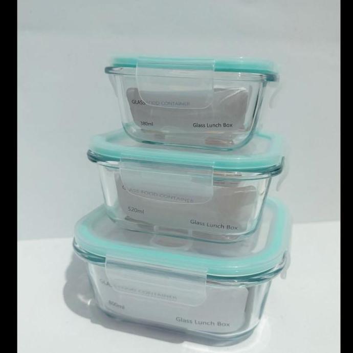 GLASSLOCK LUNCH SET/TEMPAT MAKAN WADAH KACA/FOOD STORAGE CONTAINER3in1