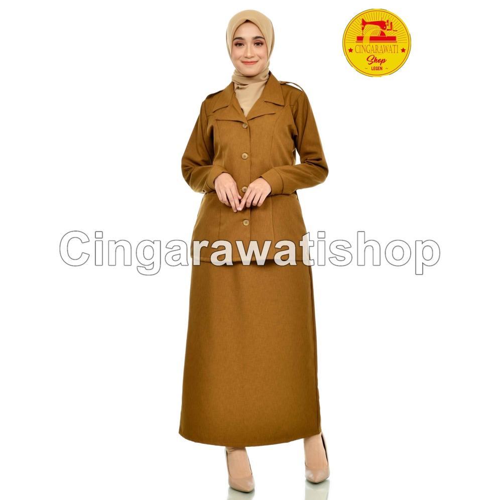 Mulus Seragam Pns Wanita Setelan Baju Dinas Pemda Pdh Khaki Tua Muslimah