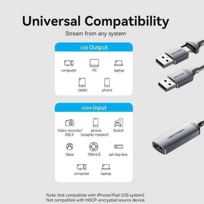 Vention HDMI Video Capture Card USB to HDMI Game Capture for Streaming