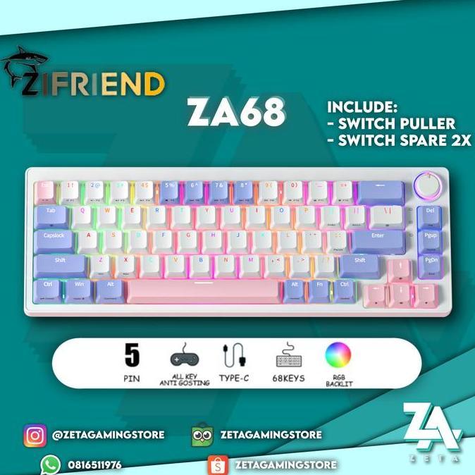 ZIFRIEND ZA68 Mechanical Gaming Keyboard 68 Keys 5pin Hotswap RGB