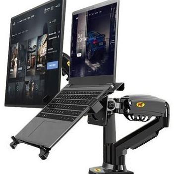 bracket monitor meja double Arm NBF160 dan Tray Laptop Breket Monitor