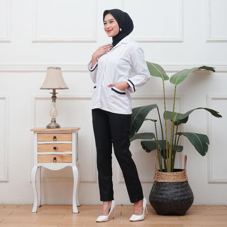 Bagus Baju Dinas Putih Wanita Baju Putih Lis Hitam Pns/Pdh/Asn/Guru/Perawat Bidan