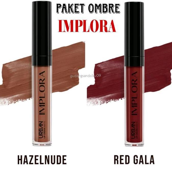 Lipcolor- Set Ombre Lipstik Implora Red Gala & Hazelnude - Ombrelips - Paket Ombre Lipcream Lipstick