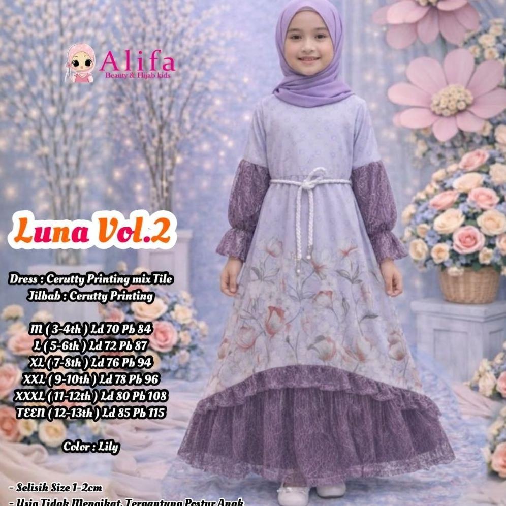 New Arrival Alifa Kids Maharani Kids Gamis Anak Bini Orang Ceruty Brukat Cantili Free Jilbab Binor B