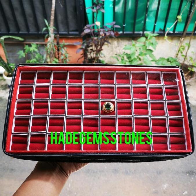 Ort- Kotak Cincin Batu Akik Isi 50Pcs Resleting Transparan Merah