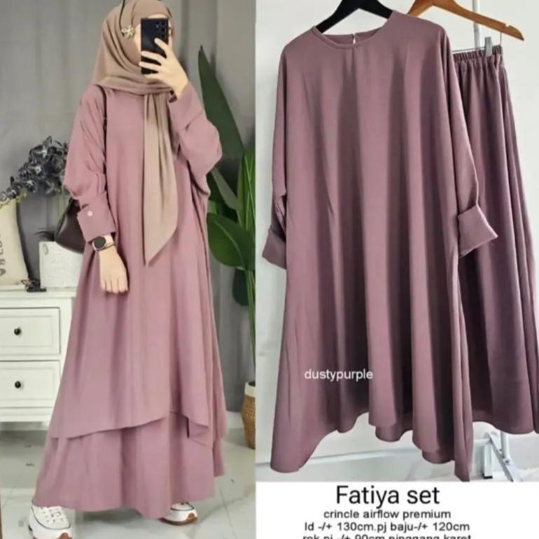Produk Baru Gamis Fatiya Crincle Airflow Ld 110//Fatiya Longset Gamis Premium//Gamis Wanita Kekinian