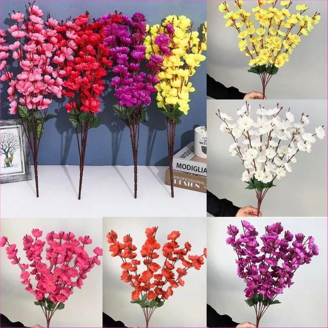 Bunga Sakura Cabang 7 Artificial Plastik Dekorasi Rumah Panjang 55cm/Bunga Artificial Imlek Dekorasi