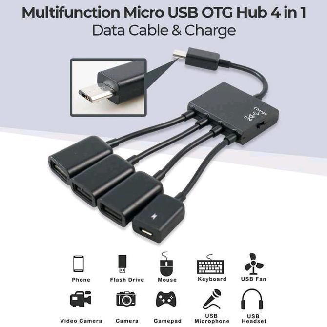 Kabel Otg Micro Usb Otg Hub 4 In 1 Data Cable Charge Multifunction