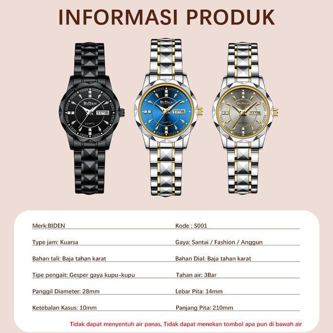 Frau- Biden Jam Tangan Wanita Anti Air Original Stainless Steel Kalender Kuarsa Jam Tangan Cewek  Ko