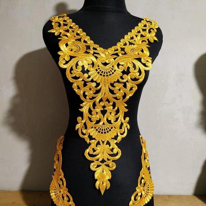 Renda Bordir Coker Dena - Aksesori Tempelan Gaun Dress Gamis Baju Adat Kain Abutai Benang Bordir Mot