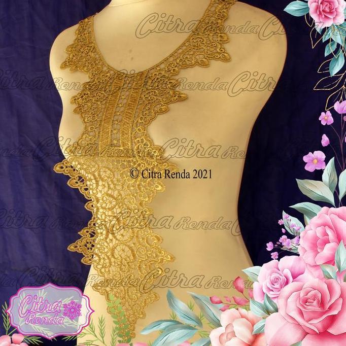(Per Pcs) AP280 Aplikasi Leher / Kerah Bordir Tempel Cantik Gold