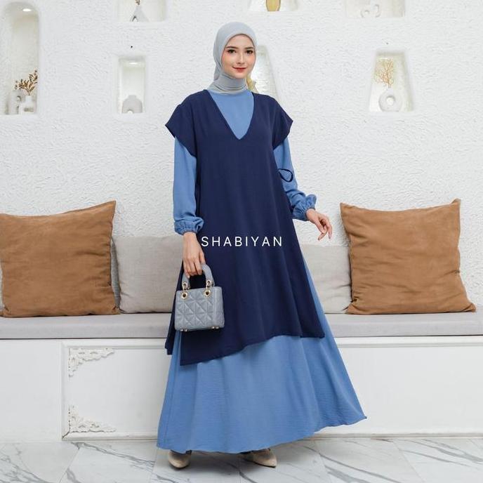 SHABIYAN-431 Gamis Wanita Set Dress Cardigan Panjang Muslimah