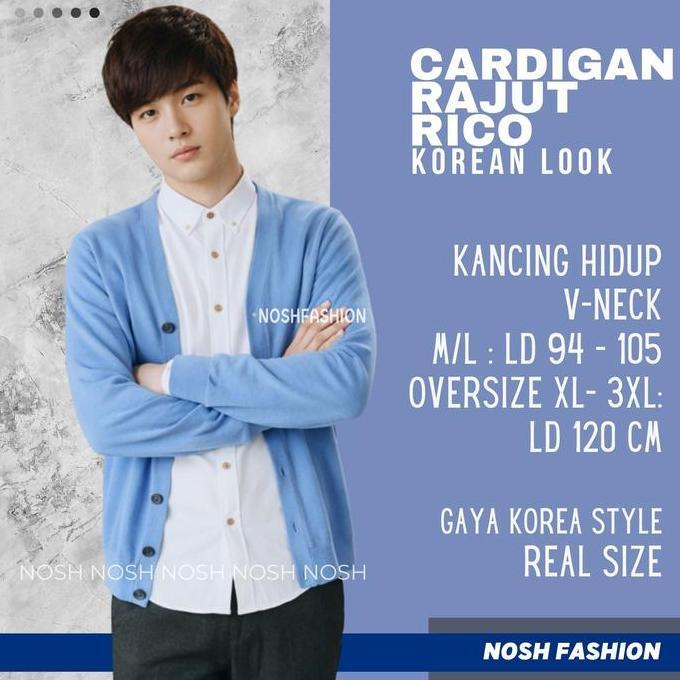 Sweater Cardigan Pria Rajut Vneck Ricco / Outer Kardigan Cowok Rajut KNitted V-Neck NOSH Fashion