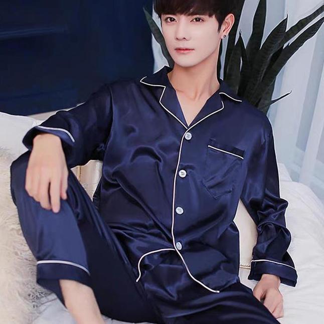 Piyama Pria Satin Polos Lengan Panjang Celana Panjang Baju Tidur Cowok