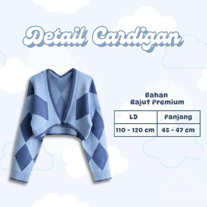 Uprelig- Korean Style One Set 3 In 1 | Cardigan Rajut Biru + Inner Dress Slim-Fit + Bella Square Den