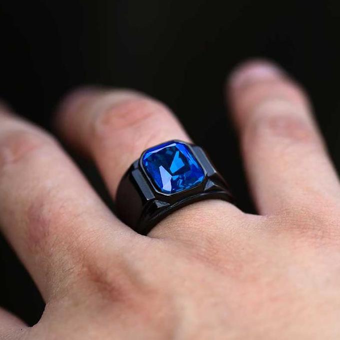 Fashion Pribadi Pria Hitam Vader Warna Cincin Vintage Biru Hijau Kristal Tiruan Pria Keren Punk Cinc