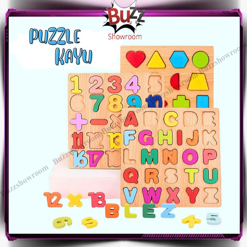 TERBARU Puzzle Kayu 3D Huruf Angka Wooden Mainan Edukasi Anak Blok Montessori Geometri 2026